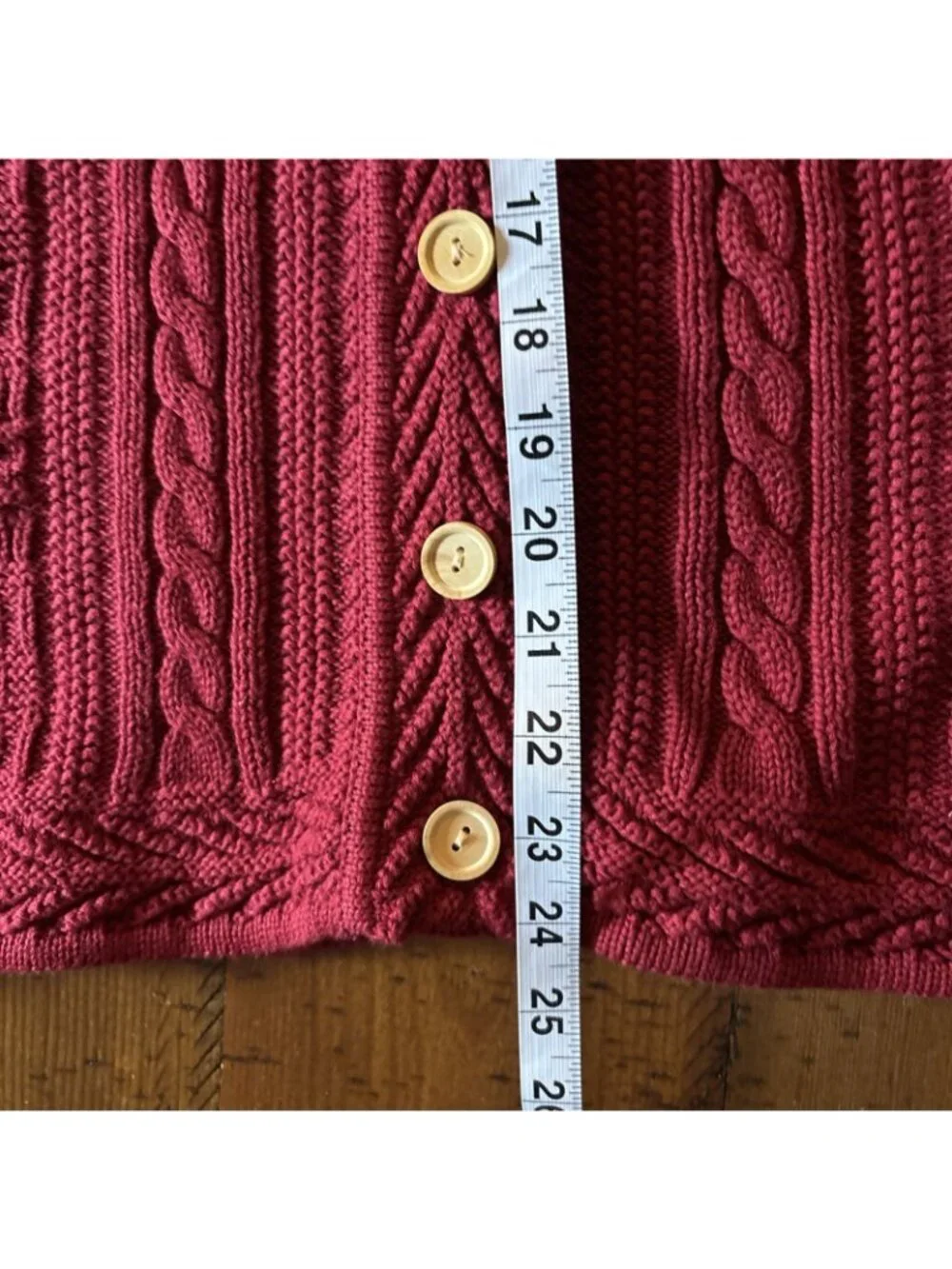 Ll Bean Red Cable Knit Cardigan Size Medium 100% Cotton